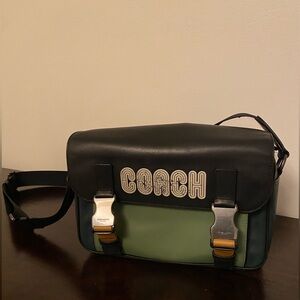 Coach Two-Tone Black and Green Messenger Bag.